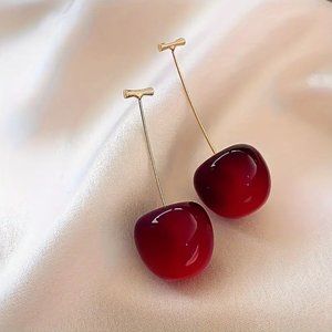 Anthropologie Cherry Drop Earrings Dark Red